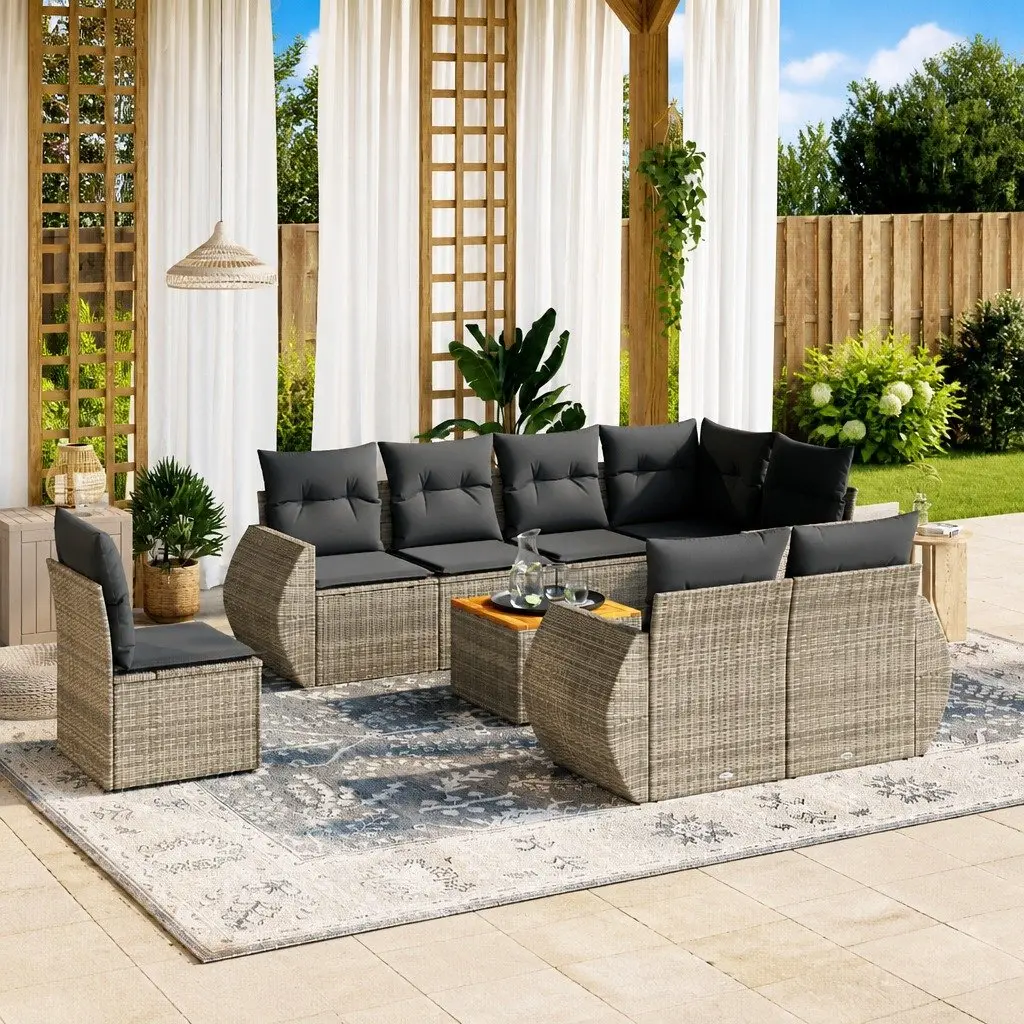 Garden Sofa Set Grey 9 Piece Modular Outdoor Furniture Poly Rattan Patio Seating