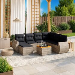 Garden Sofa Set 8 Piece Outdoor Furniture Grey Poly Rattan Modular Patio Lounge