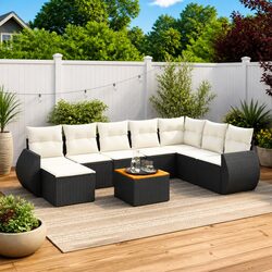 9 Piece Garden Sofa Set with Storage Cushions Black Outdoor Furniture Patio