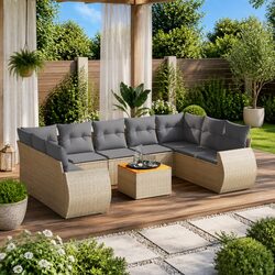 Garden Sofa Set 10 Piece Outdoor Furniture Patio Beige Poly Rattan Modular