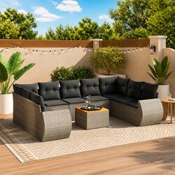 10-Piece Outdoor Furniture Set in Grey Rattan