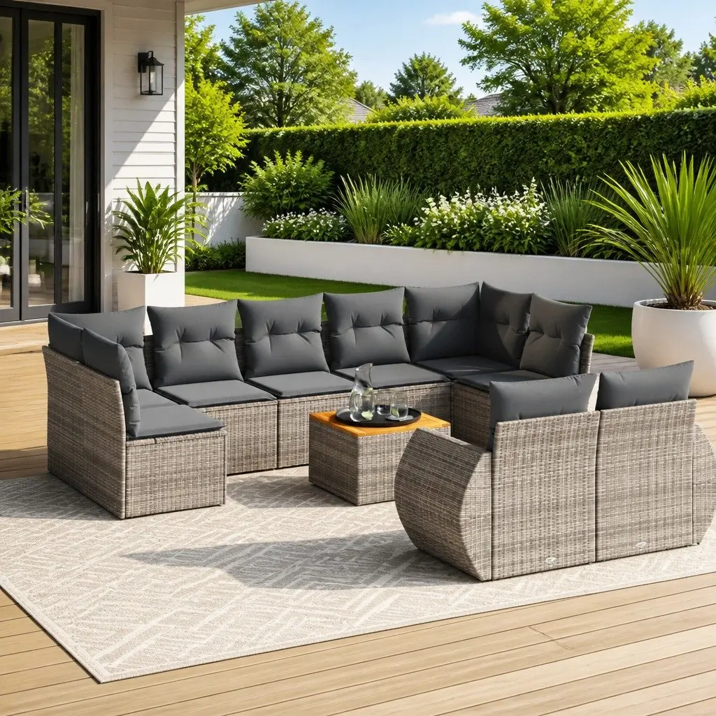 Garden Sofa Set 10 Piece Outdoor Furniture Patio Seating Grey Rattan with
