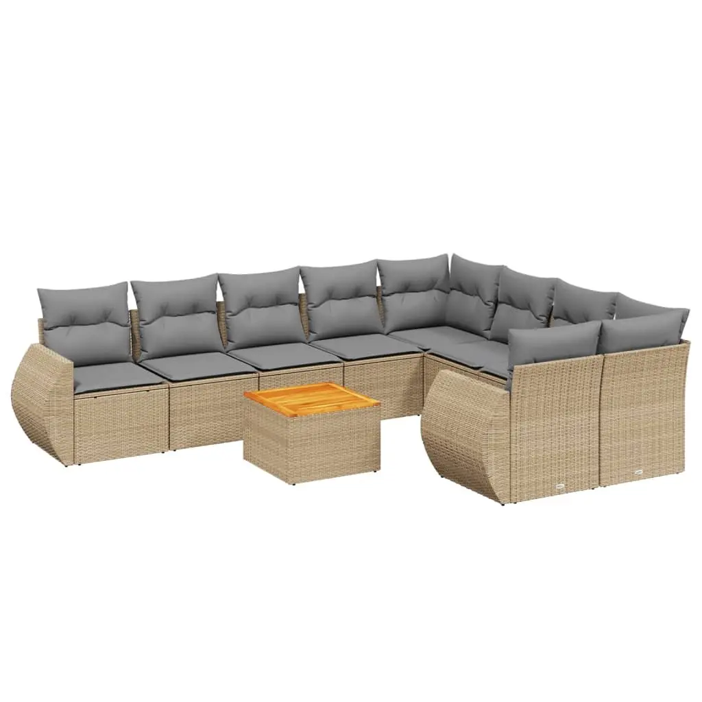 Garden Sofa Set 10 Piece Outdoor Furniture Beige Poly Rattan Patio Lounge with