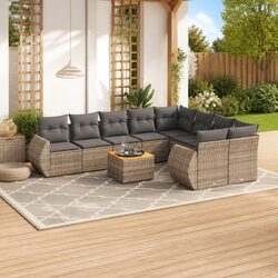 Garden Sofa Set 10 Piece Outdoor Furniture Grey Poly Rattan Modular Patio