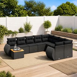 Garden Sofa Set 10 Piece Outdoor Furniture Black Poly Rattan Modular Patio