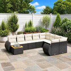 Garden Sofa Set 10 Piece Outdoor Furniture Black Poly Rattan Modular Patio