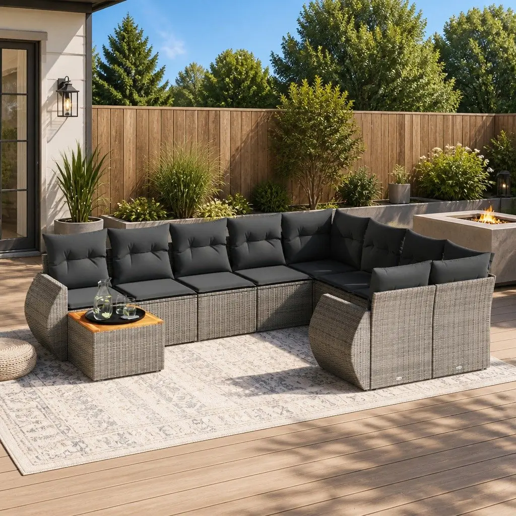 Garden Sofa Set Grey 10 Piece Outdoor Furniture Patio Modular Poly Rattan