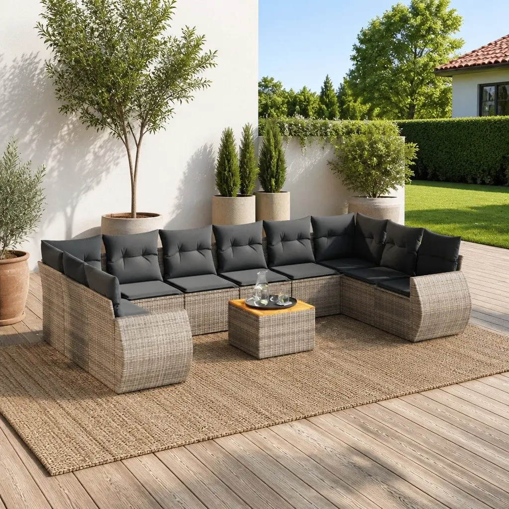 Garden Sofa Set Grey 11 Piece Modular Outdoor Furniture Poly Rattan Weather Resistant