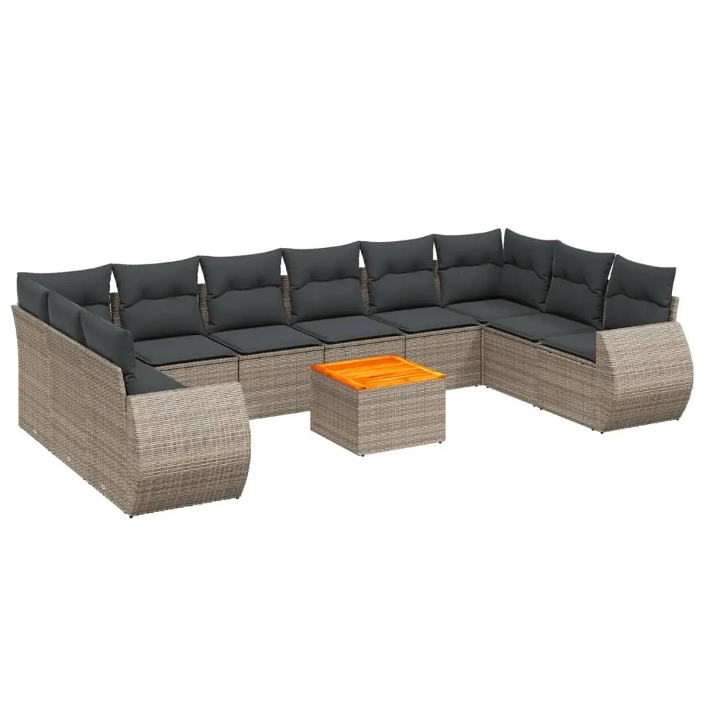 Garden Sofa Set Grey 11 Piece Modular Outdoor Furniture Poly Rattan Weather Resistant