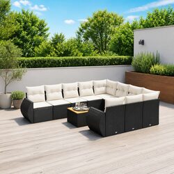 Garden Sofa Set 11 Piece Outdoor Furniture Patio Black Poly Rattan with Cushions