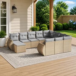Garden Sofa Set 11 Piece Outdoor Patio Furniture Beige Cushions Modular Seating