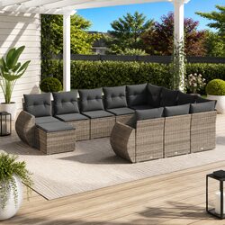 Garden Sofa Set 11 Piece Outdoor Furniture Grey Poly Rattan Patio Seating with