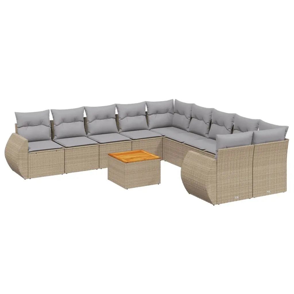 Garden Sofa Set 11 Piece Outdoor Furniture Beige Poly Rattan Patio Lounge with