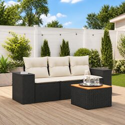 4 Piece Garden Sofa Set Outdoor Patio Furniture Black Poly Rattan with Cushions