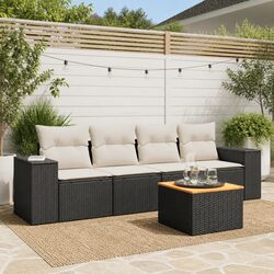 5 Piece Black Rattan Garden Sofa Set for Outdoor Relaxation