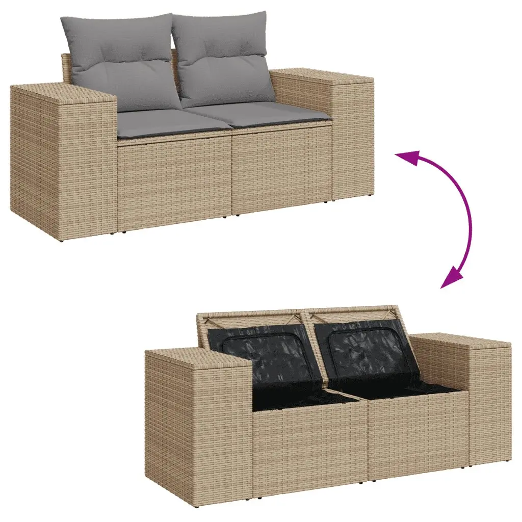 5 Piece Garden Sofa Set Outdoor Furniture Poly Rattan Beige with Cushions Patio
