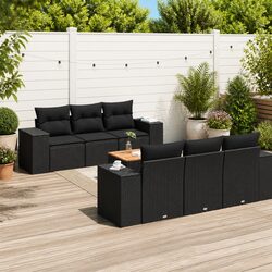 Concise 7 Piece Black Poly Rattan Garden Sofa Set
