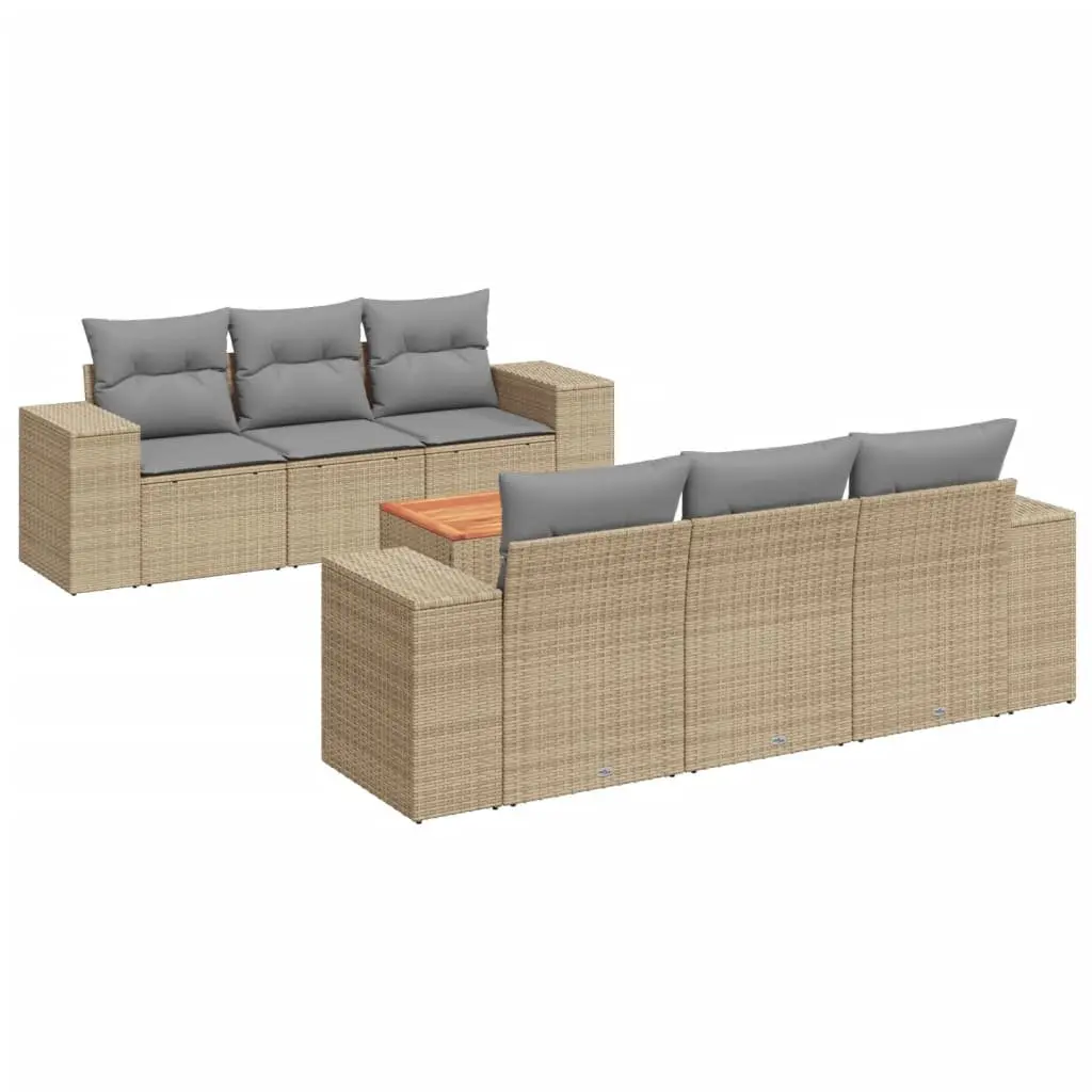 7 Piece Garden Sofa Set Beige Poly Rattan Outdoor Furniture with Cushions
