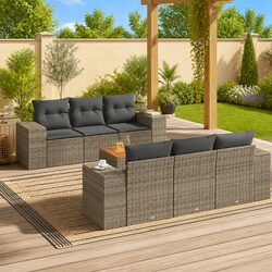 7 Piece Garden Sofa Set Grey Poly Rattan Outdoor Furniture Patio Sectional