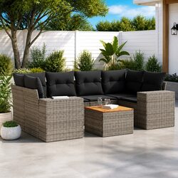 Garden Sofa Set 7 Piece Outdoor Furniture Grey Poly Rattan Patio Lounge with