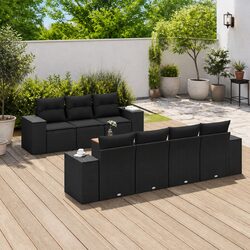 Garden Sofa Set 8 Piece Outdoor Patio Furniture Black Poly Rattan Modular