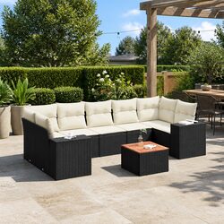 8 Piece Garden Sofa Set Outdoor Furniture Black Poly Rattan with Cushions