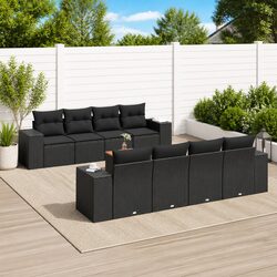 9 Piece Garden Sofa Set Outdoor Furniture Black Poly Rattan Modular Patio with