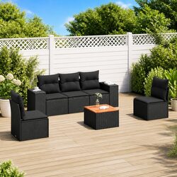 Garden Sofa Set 6 Piece Outdoor Furniture Patio Seating Black Poly Rattan with