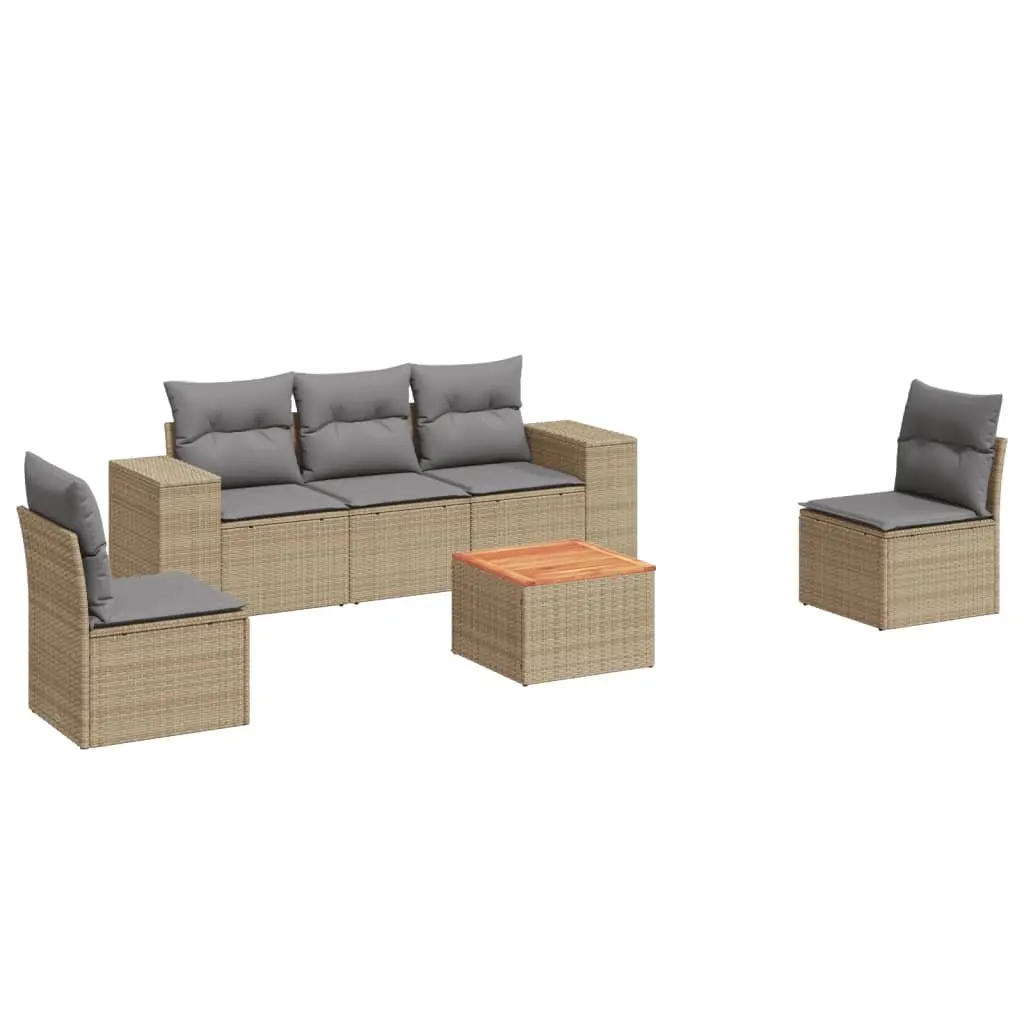 Garden Sofa Set 6 Piece Outdoor Furniture Beige Poly Rattan Patio Seating with