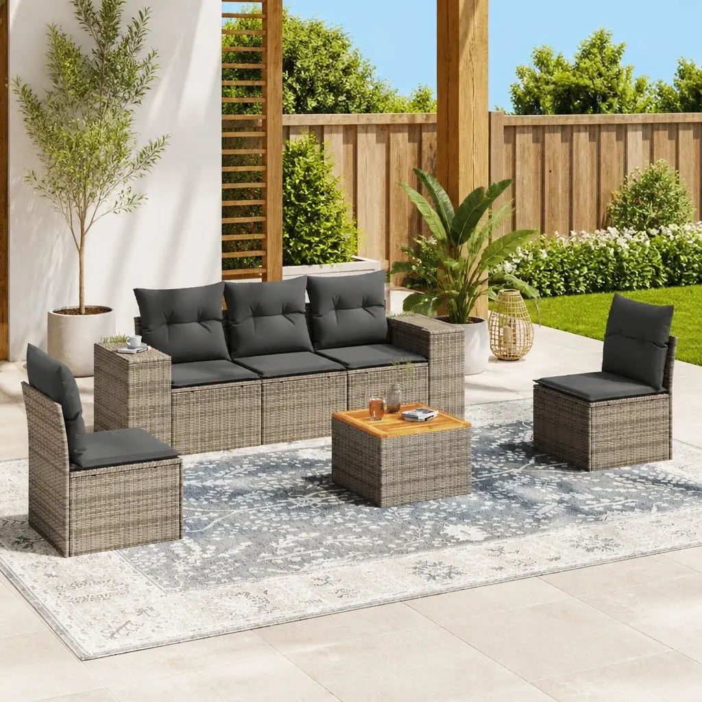 Garden Sofa Set 6 Piece Outdoor Furniture Grey Poly Rattan Modular Patio Seating