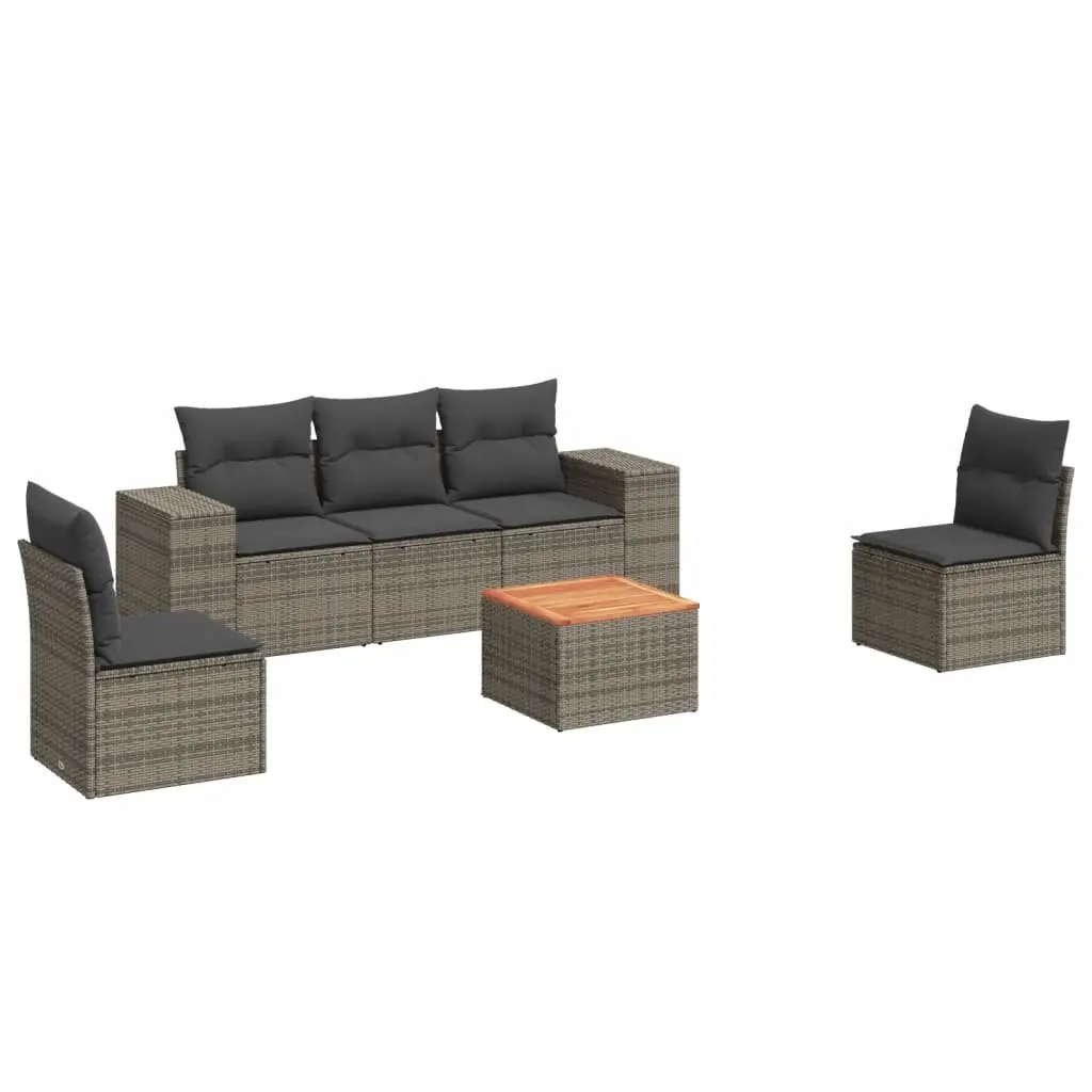 Garden Sofa Set 6 Piece Outdoor Furniture Grey Poly Rattan Modular Patio Seating