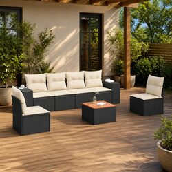 7 Piece Garden Sofa Set with Storage Outdoor Patio Furniture Black Poly Rattan