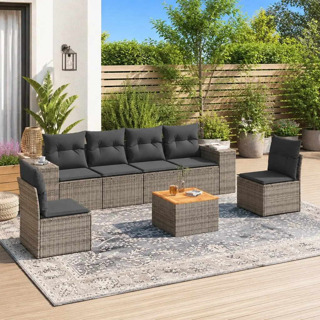 Garden Sofa Set Grey 7 Piece Modular Outdoor Furniture with Storage Compartments and Thickly Padded Cushions