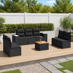 8 Piece Outdoor Garden Sofa Set Poly Rattan Patio Furniture with Cushions Black