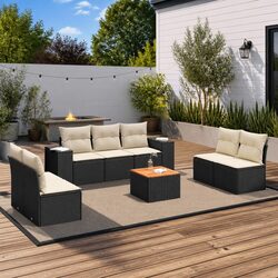 Garden Sofa Set 8 Piece Outdoor Furniture Patio Seating Black Poly Rattan