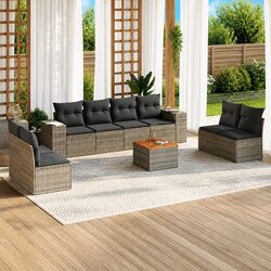 Garden Sofa Set 9 Piece Outdoor Furniture Rattan Grey with Cushions Storage