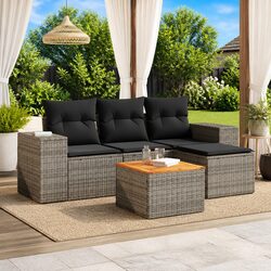 5 Piece Garden Sofa Set Outdoor Furniture Patio Grey Poly Rattan with Cushions