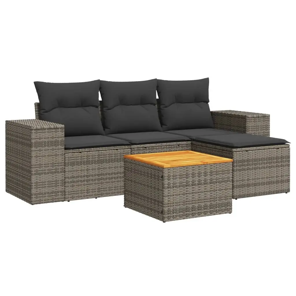 5 Piece Garden Sofa Set Outdoor Furniture Patio Grey Poly Rattan with Cushions
