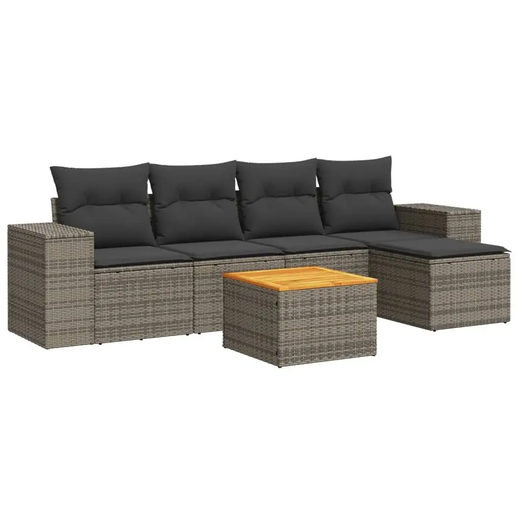 6 Piece Garden Sofa Set with Storage Cushions Grey Poly Rattan Outdoor Furniture