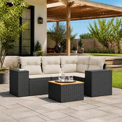 Garden Sofa Set 5 Piece Outdoor Furniture Black Poly Rattan with Cushions