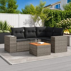 5 Piece Garden Sofa Set with Storage Cushions Grey Poly Rattan Outdoor Furniture