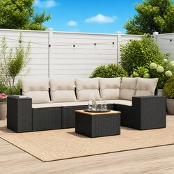 Concise 6-Piece Modular Garden Sofa Set - Black