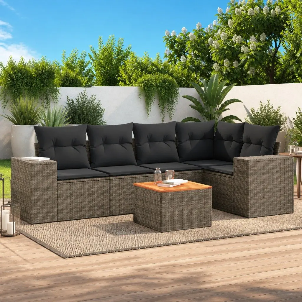 Garden Sofa Set 6 Piece Outdoor Furniture Grey Poly Rattan Patio Seating Modular