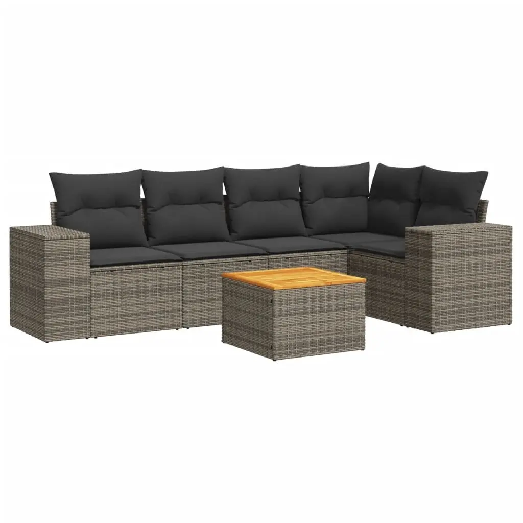 Garden Sofa Set 6 Piece Outdoor Furniture Grey Poly Rattan Patio Seating Modular