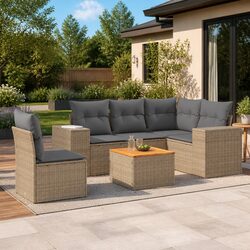 6 Piece Beige Garden Sofa Set with Storage