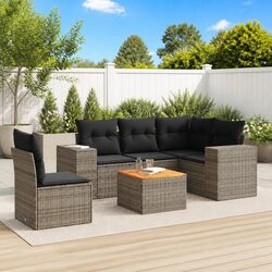 Garden Sofa Set 6 Piece Outdoor Furniture Grey Poly Rattan Modular Patio Seating