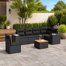 7 Piece Garden Sofa Set Outdoor Furniture Black Poly Rattan with Cushions Table