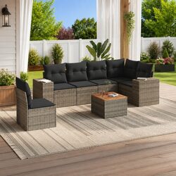 7 Piece Garden Sofa Set Outdoor Furniture Grey Poly Rattan with Cushions Storage