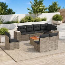 Garden Sofa Set 9 Piece Outdoor Furniture Grey Poly Rattan Modular Patio Seating