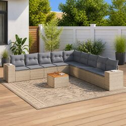 10 Piece Modular Garden Sofa Set with Beige Cushions